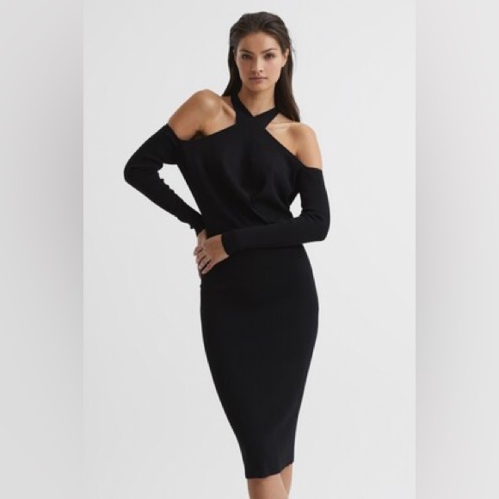 REISS RAINA HALTER KNITTED BODYCON DRESS, Size X-Small, $290